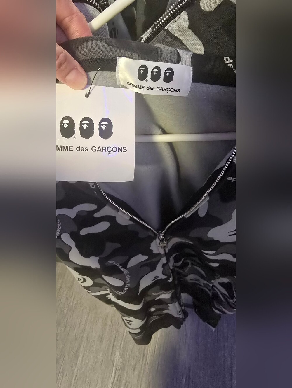 Bape X CDG Osaka Shark Camo Zip Jacket - Black & Gray Full Zip Hoodie XL